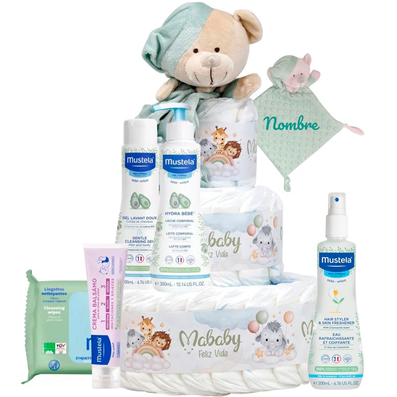 Tarta Pañales Mustela - Cestas y canastillas para bebes | Mababyshop - tarta pañales