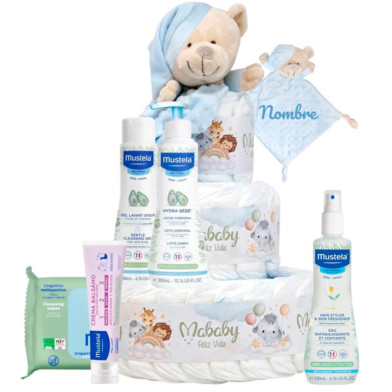 Tarta Pañales Mustela - Cestas y canastillas para bebes | Mababyshop - tarta pañales