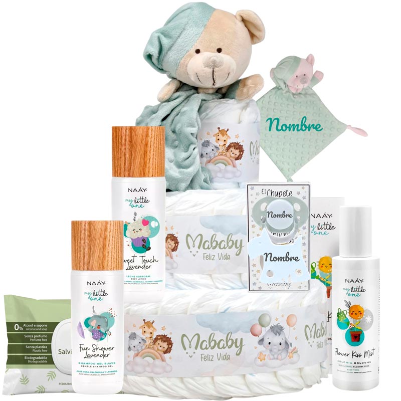 Tarta Pañales Personalizada Lavender - Cestas y canastillas para bebes | Mababyshop - Tarta Pañales