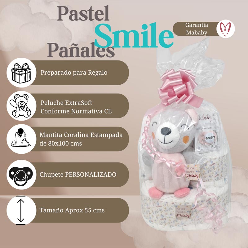 Tarta Pañales Smile - Cestas y canastillas para bebes - tarta de pañales