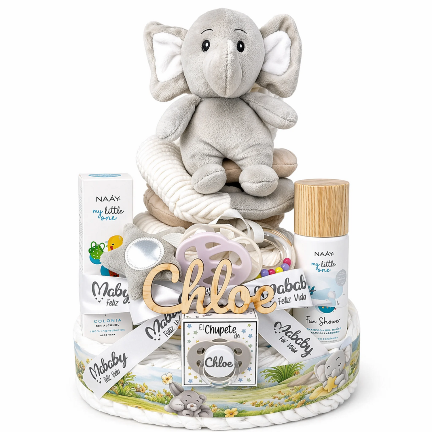 Tarta De Pañales Personalizada Elefante Con Espiral Para Cuna