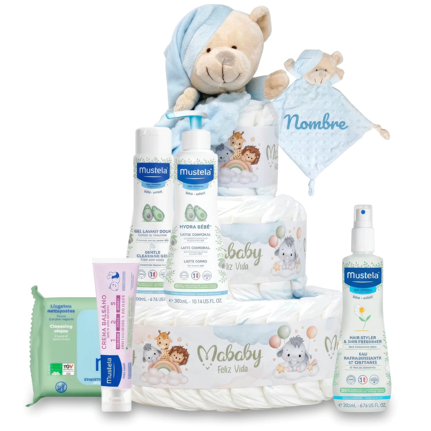 Tarta De Pañales Mustela Personalizada Con Dou Dou Para Bebé
