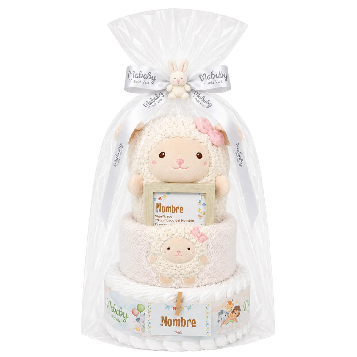 regalo bebé niña delicado con ovejita y dodot sensitive