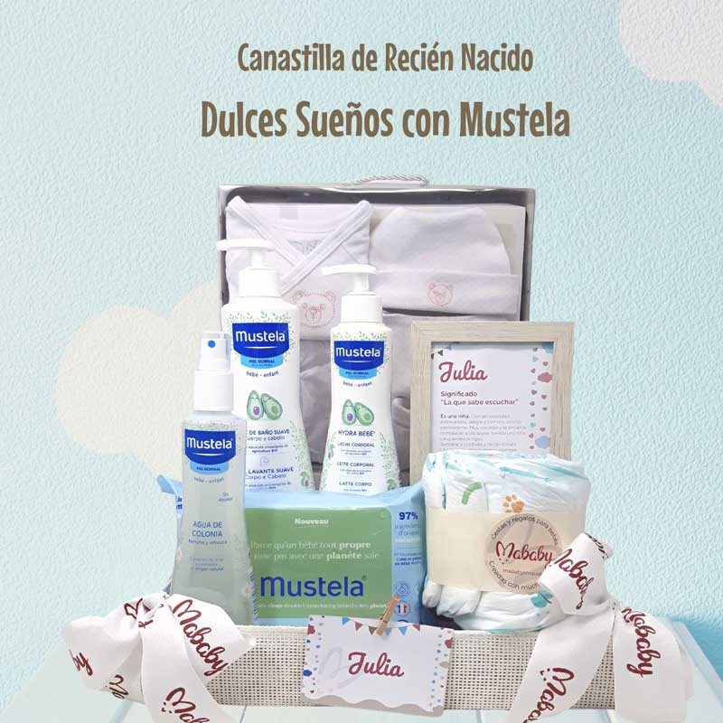 Dulces Sueños con Mustela - Cestas y canastillas para bebes-Canastilla bebe Mustela