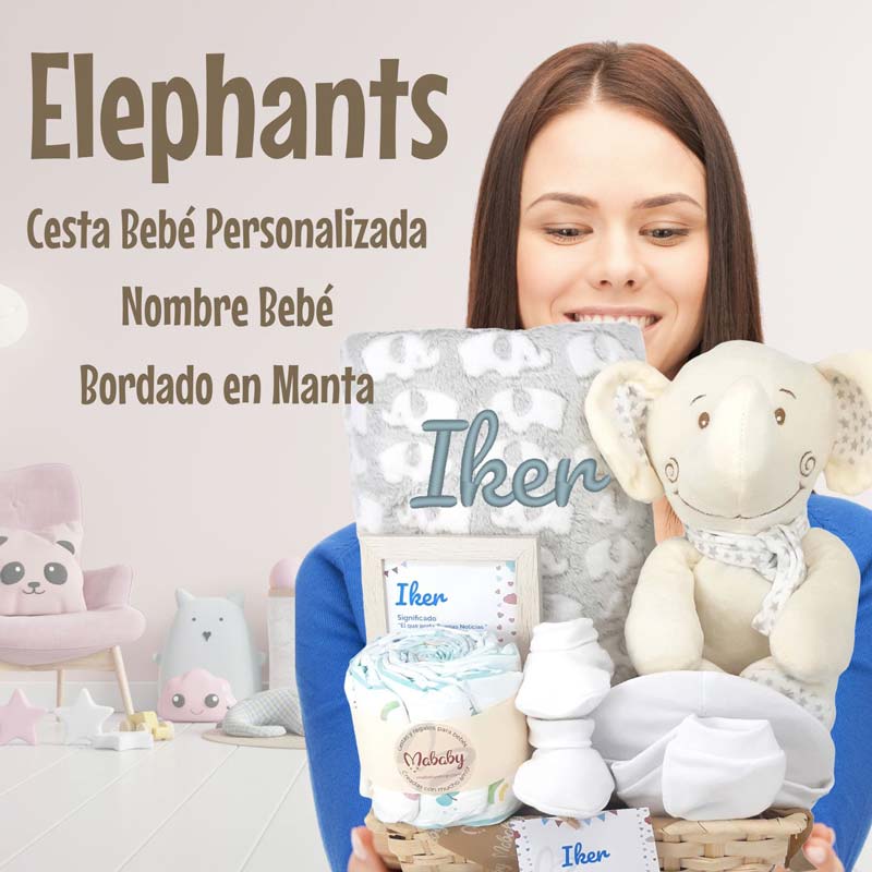 Elephants - Cestas y canastillas para bebes-Manta y Peluche Personalizado