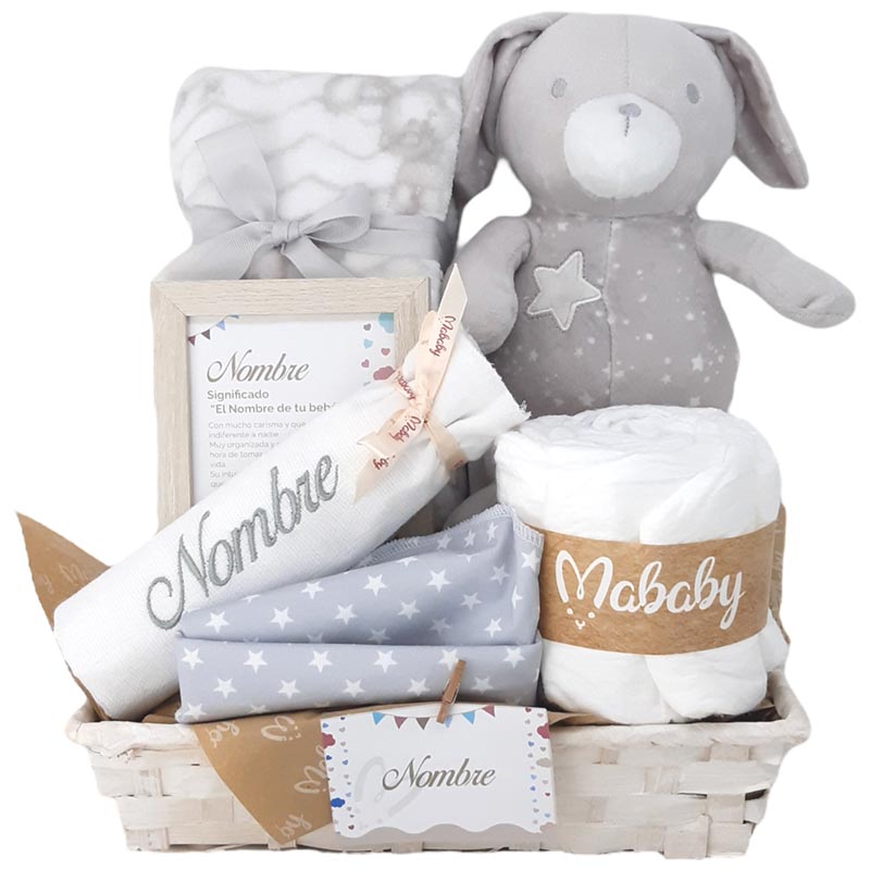 Cesta regalos para Bebés Gris Buddy Bunny
