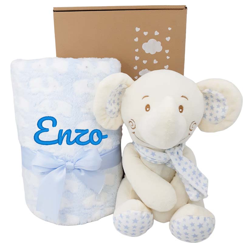 Manta y Peluche Elefante - Cestas y canastillas para bebes-Manta y Peluche