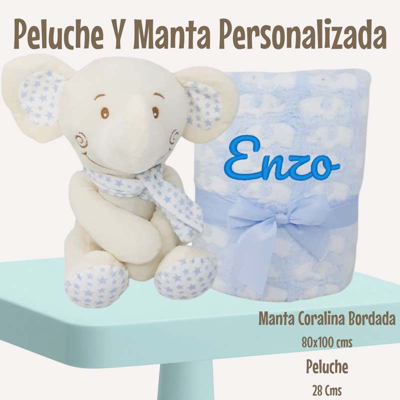 Manta y Peluche Elefante - Cestas y canastillas para bebes-Manta y Peluche