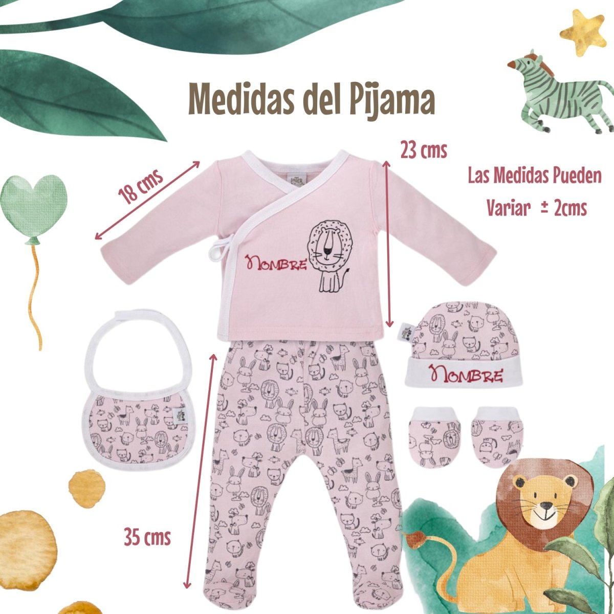 Set 6 Piezas Primera Puesta Leon - Cestas y canastillas para bebes-Pijamas y primeras puestas