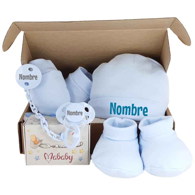 Set Primera Puesta con Chupete y Pinza Personalizados - Cestas y canastillas para bebes-Set primera Puesta