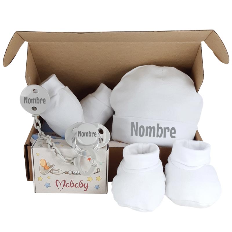 Set Primera Puesta con Chupete y Pinza Personalizados - Cestas y canastillas para bebes-Set primera Puesta