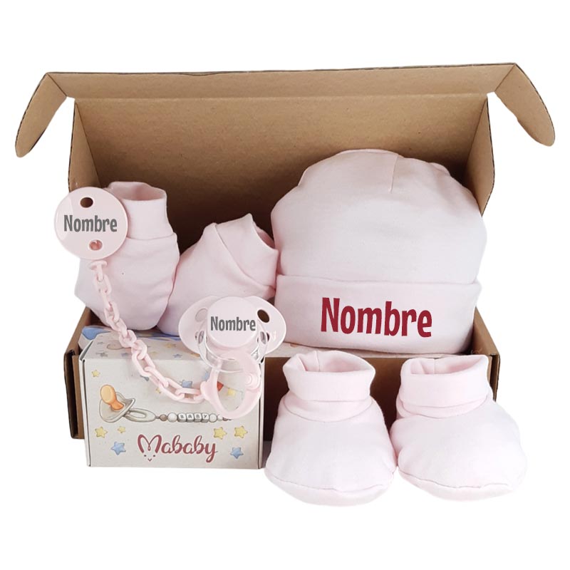 Set Primera Puesta con Chupete y Pinza Personalizados - Cestas y canastillas para bebes-Set primera Puesta
