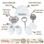Set Primera Puesta con Chupete y Pinza Personalizados - Cestas y canastillas para bebes-Set primera Puesta