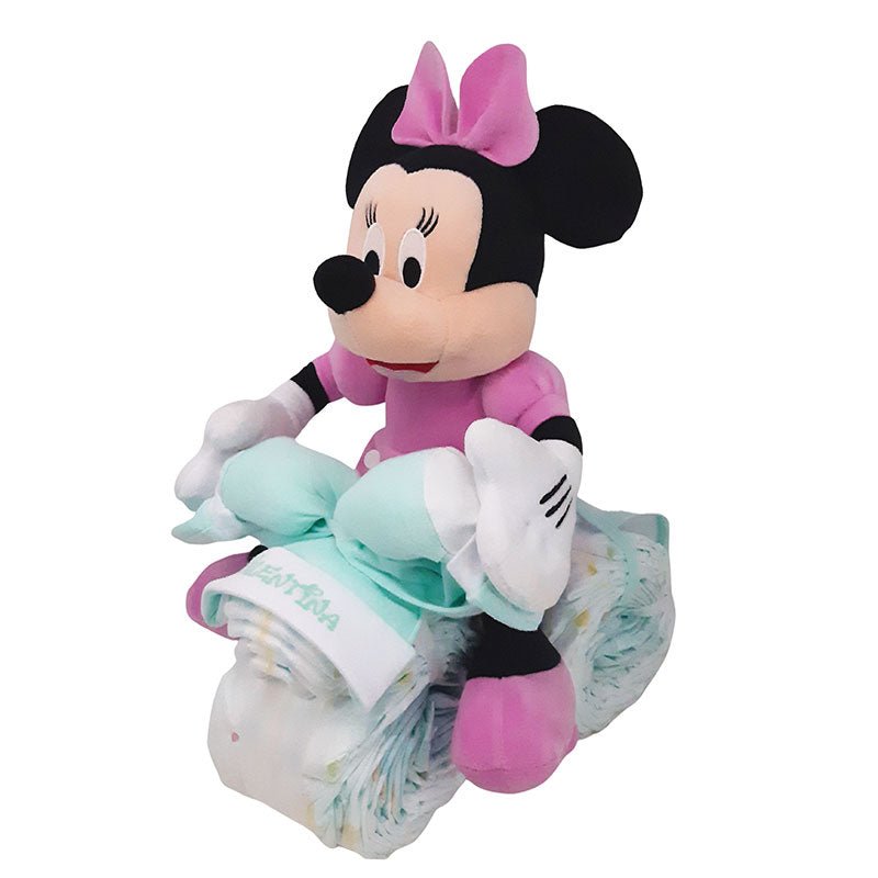 Tarta Pañales MotoMinnie - Cestas y canastillas para bebes-Tarta Pañales